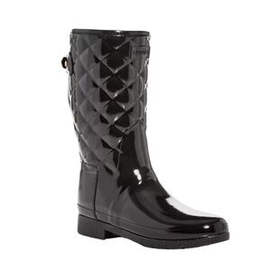 Hunter • Black Gloss Refined Quilted Rain Boots Size 10 US
